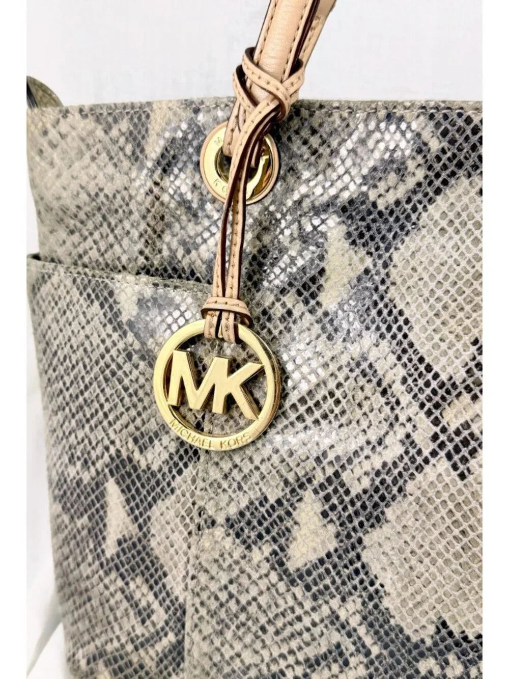 Michael Kors Jet Set Python Embossed Leather Tote Bag - Gray Taupe Neutral